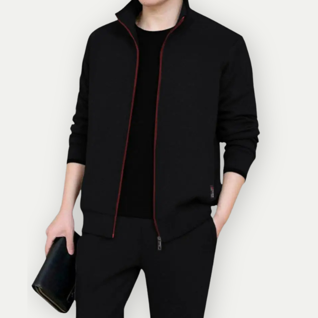 Men's Jacket with Zipper – Slim Fit – High Collar – Ribbed Edges – Breathable Material
