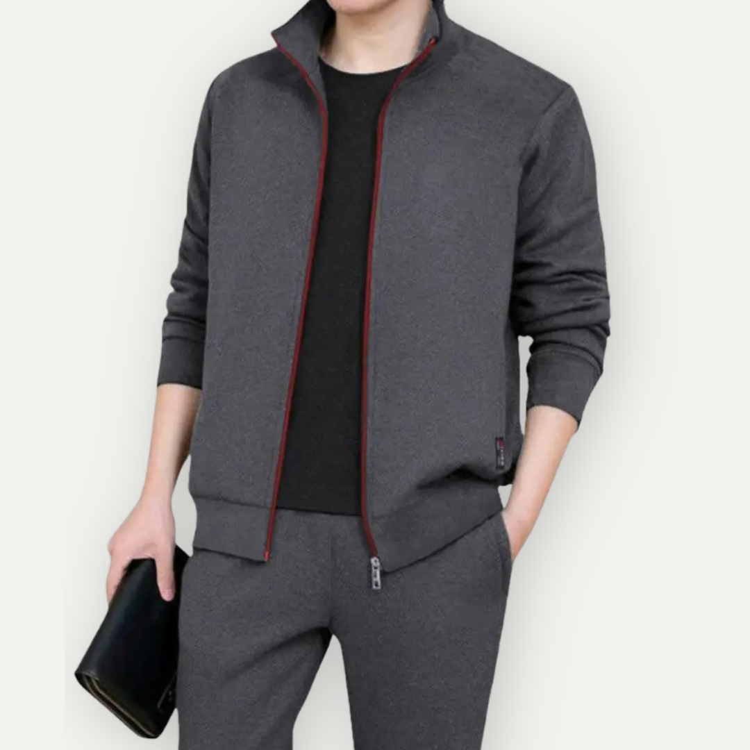 Men's Jacket with Zipper – Slim Fit – High Collar – Ribbed Edges – Breathable Material