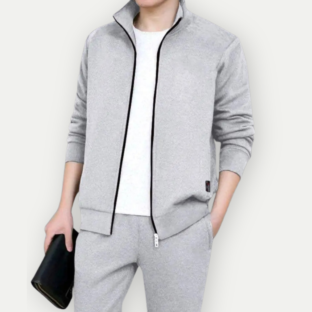 Men's Jacket with Zipper – Slim Fit – High Collar – Ribbed Edges – Breathable Material