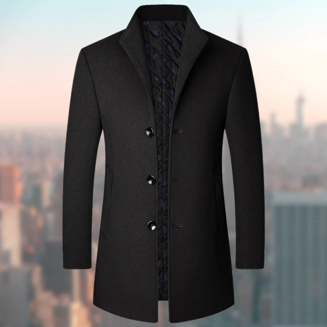 Men's Long Coat – Tailored Fit – Wool Blend – Single Breasted – Quilted Lining