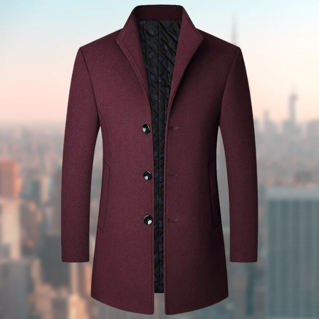 Men's Long Coat – Tailored Fit – Wool Blend – Single Breasted – Quilted Lining