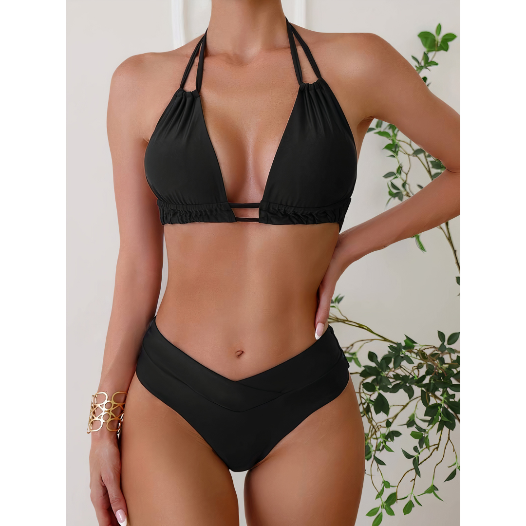 Women's Bikini Set – Halterneck Top – High Waist V-Cut – Breathable Fabric Blend