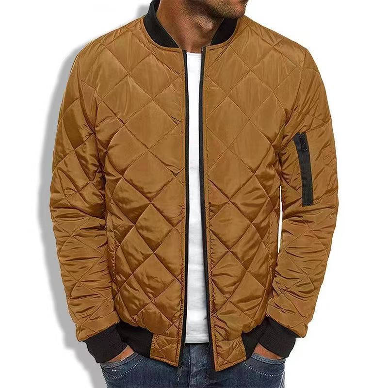 Men's Jacket – Regular Fit – Quilted Diamond Pattern – Ribbed Edge – Zipper Pocket