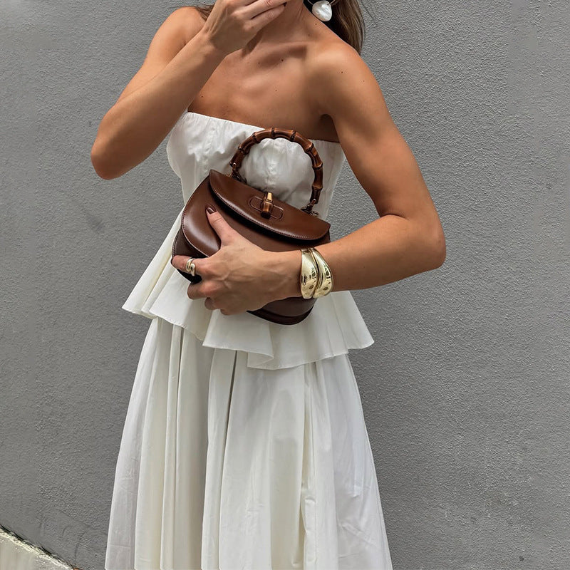 Dress for Women – Strapless Maxi Dress – Fitted Waist – Peplum – A-line Shape