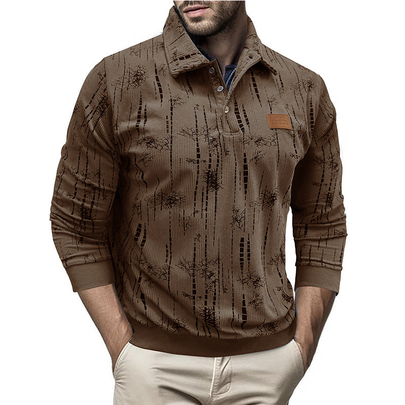 Men's Sweater – Relaxed Fit – Ribbed Knit – Button Collar – Patterned