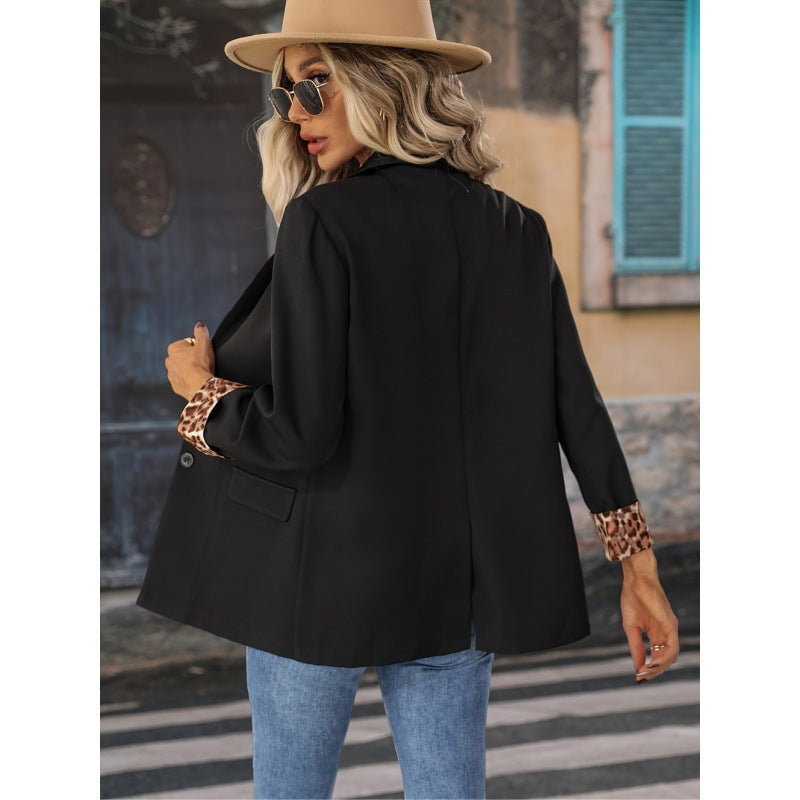 Women's Blazer – Relaxed Fit – Single Fastening – Animal Print Cuff – Pockets
