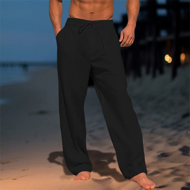 Men's Pants – 100% Linen – Relaxed Fit – Drawstring Waist – Full Length