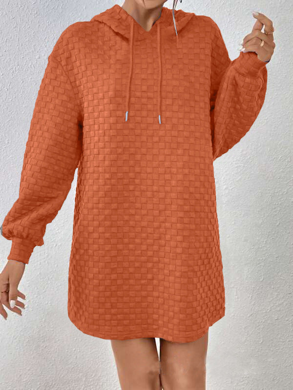 Dress for Women – Hoodie Style – Relaxed Fit – Textured Check Pattern