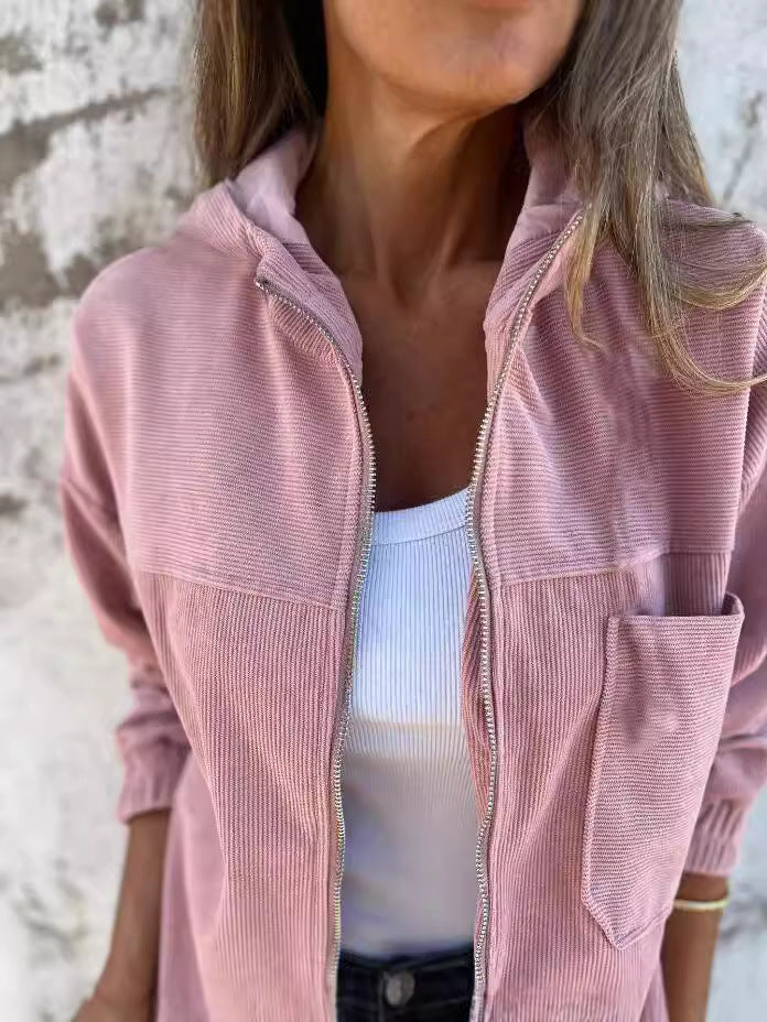 Women's Hoodie – Corduroy – Relaxed Fit – Zipper – Everyday Use