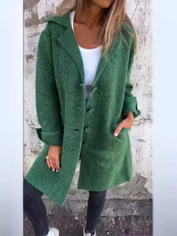 Women's Coat – Mid-Length – Relaxed Fit – Wool Feel – Single-Breasted – Lapels