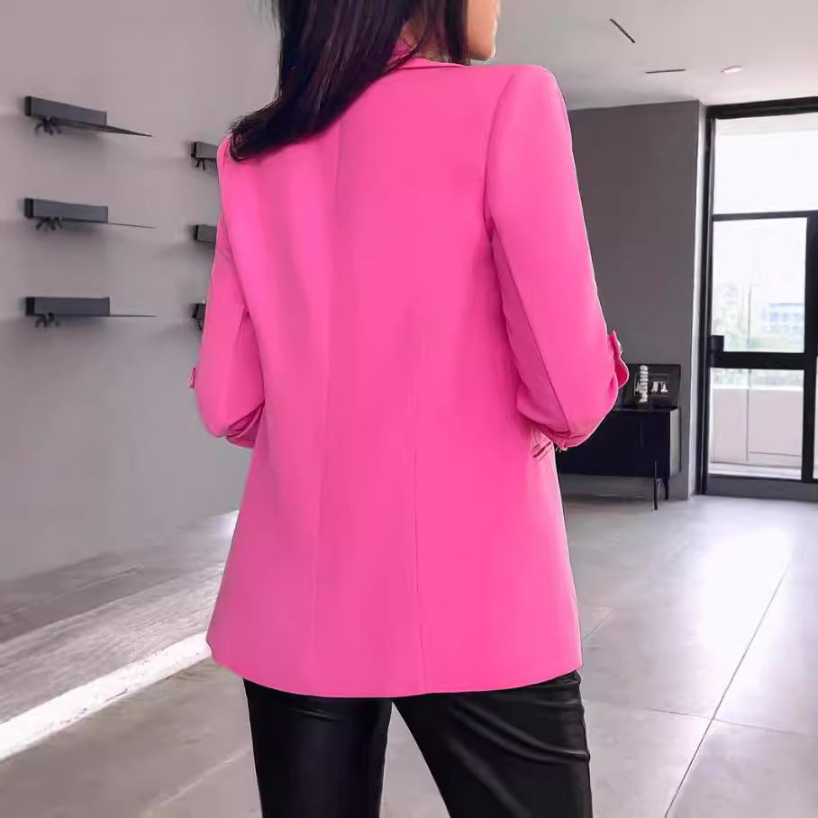 Women's Blazer – Slim Fit – Structured Cut – Rolled Sleeves – Open Front