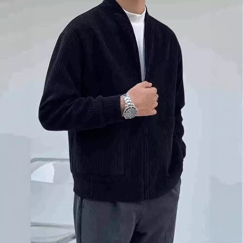 Men's Jacket – Relaxed Fit – Zipper – V-neck – Structured Ribbed Design