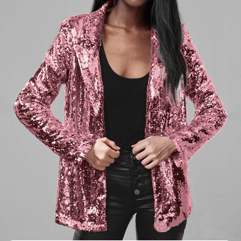 Women's Blazer – Tailored Fit – Sequin Texture – Open Front – Long Sleeves