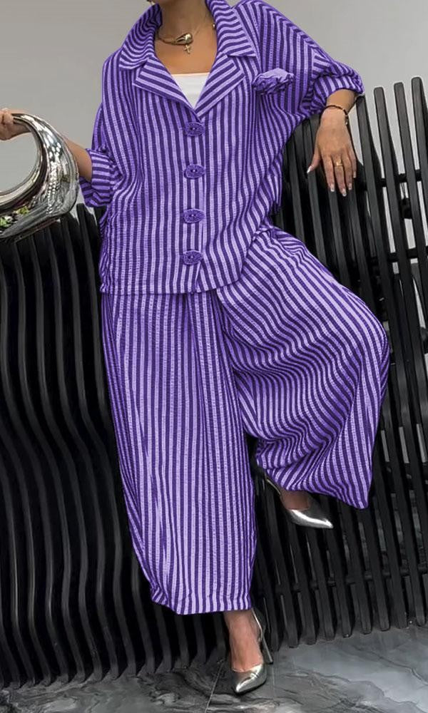 Women's Blazer – Relaxed Fit – Striped Pattern – Cotton – Classic Lapel