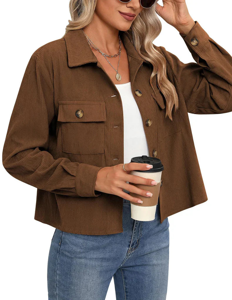 Women's Jacket – Relaxed Fit – Ribbed Texture – Buttons – Chest Pockets