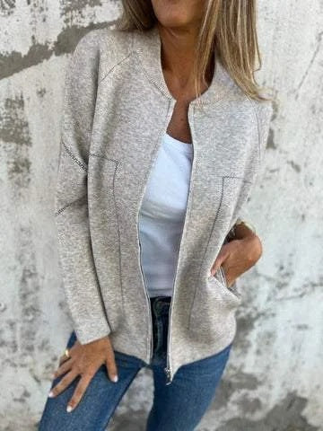 Women's Cardigan Jacket – Wool Blend – Relaxed Fit – Zipper – Side Pockets