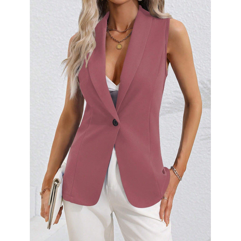 Women's Vest Jacket – Tailored Fit – Sleeveless – Round Neck – Single Buckle Closure