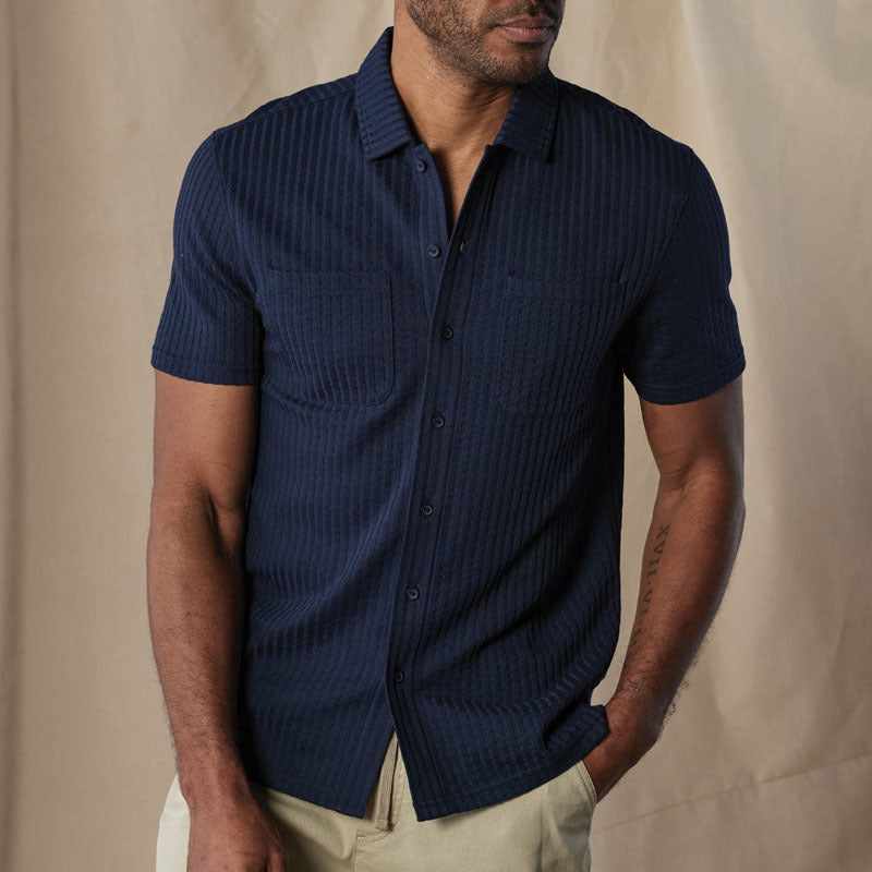 Men's Shirt – Short Sleeve – Regular Fit – Button Closure – Textured Cotton Blend