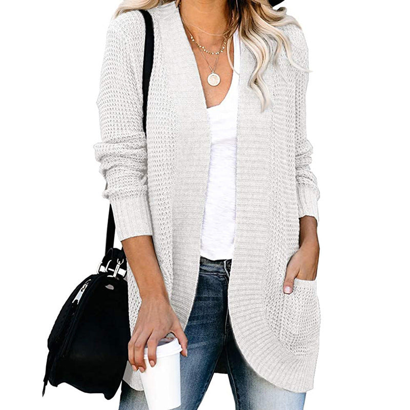 Women's Cardigan – Relaxed Fit – Open Knit – V-Neck – With Pockets