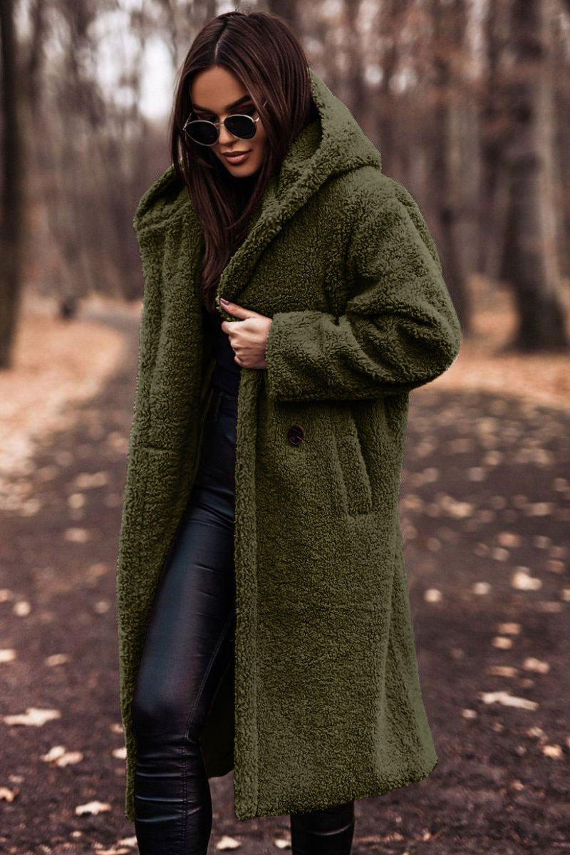 Women's Coat – Oversized Fit – Long Model – Hood – Soft Wool-like Texture