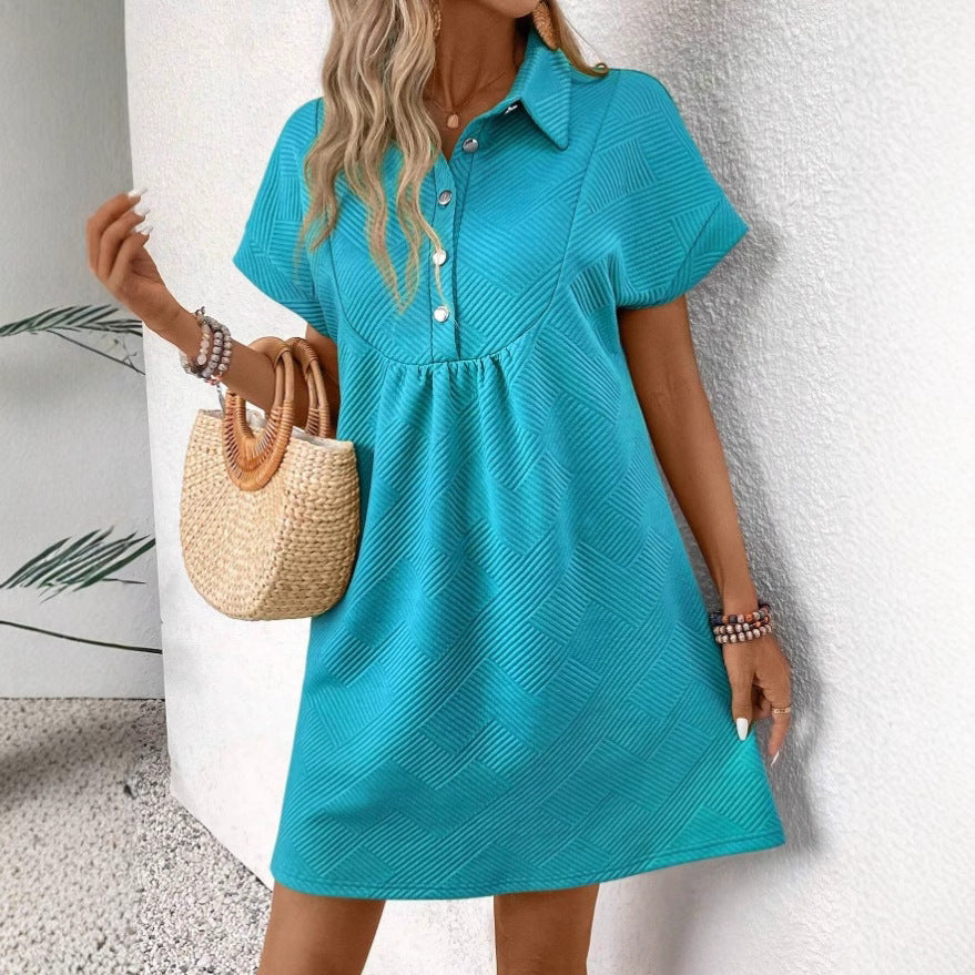Dress for Women – Polo Collar – Relaxed Fit – Textured Fabric – Short Sleeves