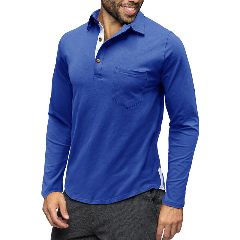 Men's long sleeve polo shirt – Slim fit – Cotton blend – Chest pocket