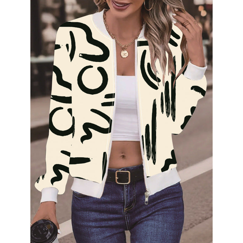 Women's Jacket – Cropped Fit – Digital Pattern – Zipper Closure – Ribbed Edges