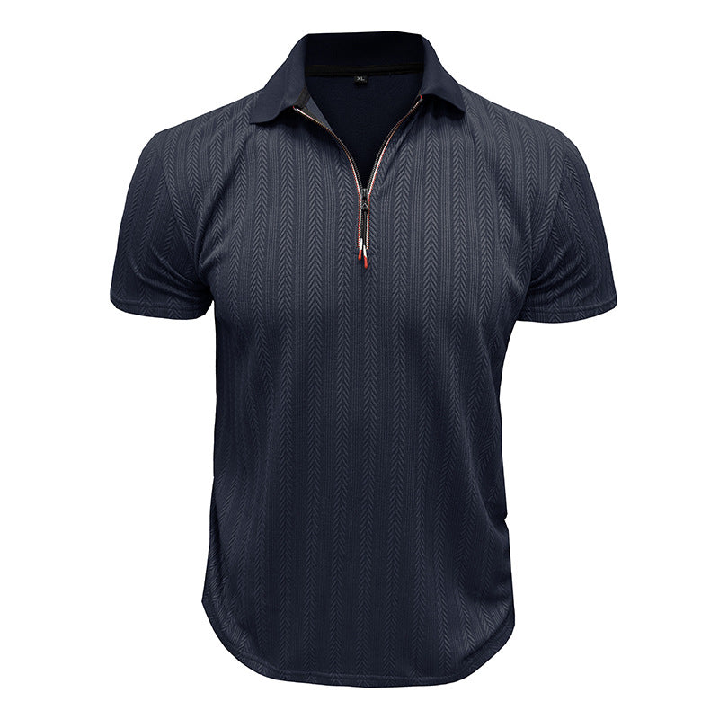 Men's Pique T-Shirt – Ribbed Knit – Zipper Neck – High Collar – Regular Fit