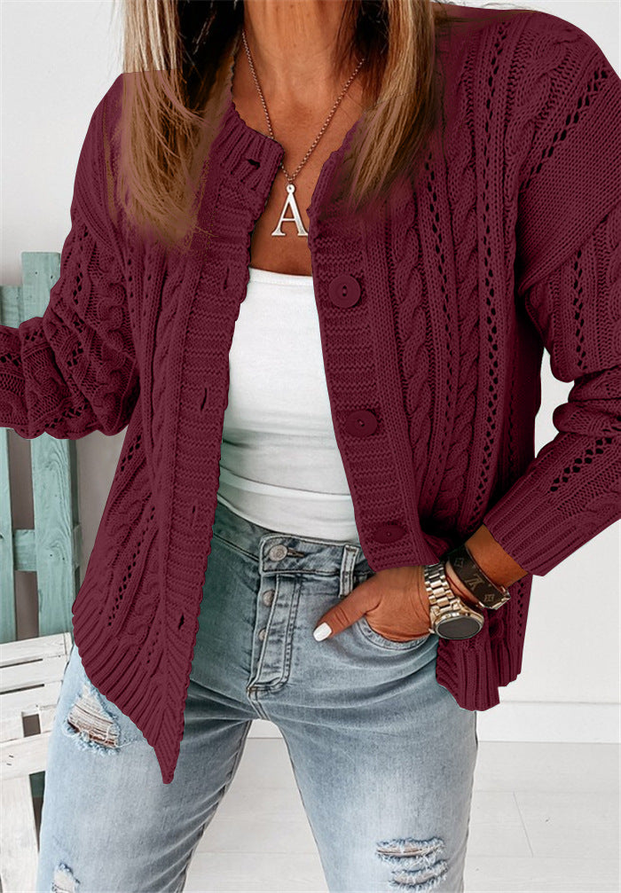 Women's Cardigan – Wool Knit – Relaxed Fit – Cable Knit – Button Opening