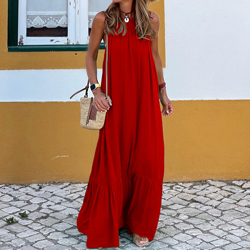 Dress for Women – Maxi Length – Sleeveless with Halterneck – Loose Fit – Natural Fibers