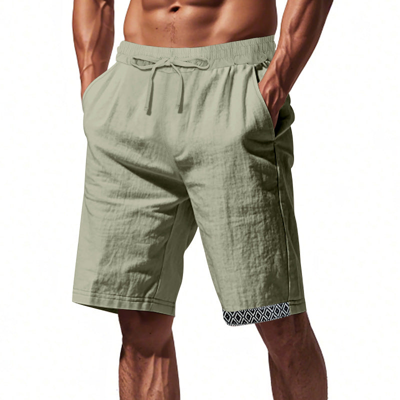 Men's Linen Shorts – Loose Fit – Breathable Fabric – Drawstring Waist – Boho Details