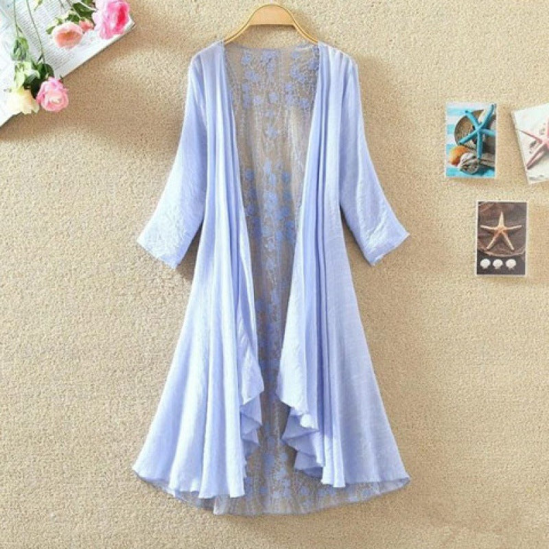 Women's Cardigan – Mid-Length – Open Front – Lace Back – Loose Fit – Breathable Fabric