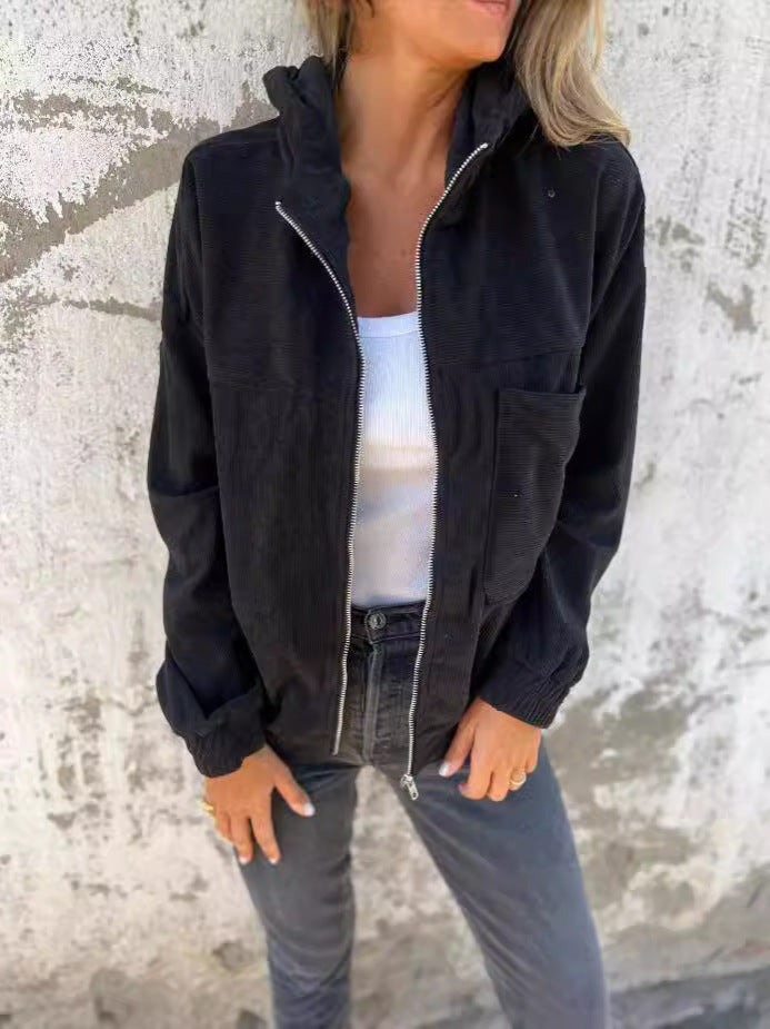 Women's Hoodie – Corduroy – Relaxed Fit – Zipper – Everyday Use