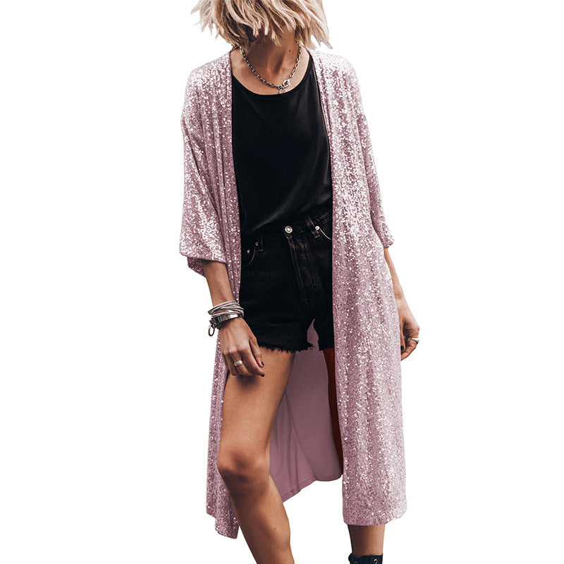 Women's Evening Coat – Shiny Fabric – Relaxed Fit – Open Full Length