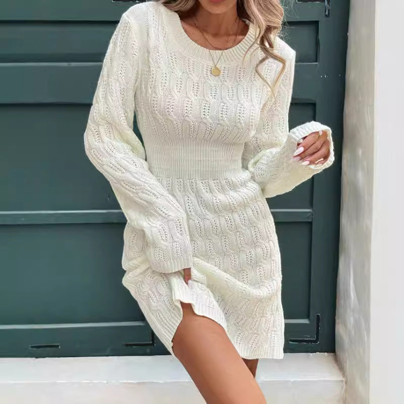 Dress for Women – Knitted Sweater Dress – Figure-Hugging Fit – Cable Knit – Ribbed Waist