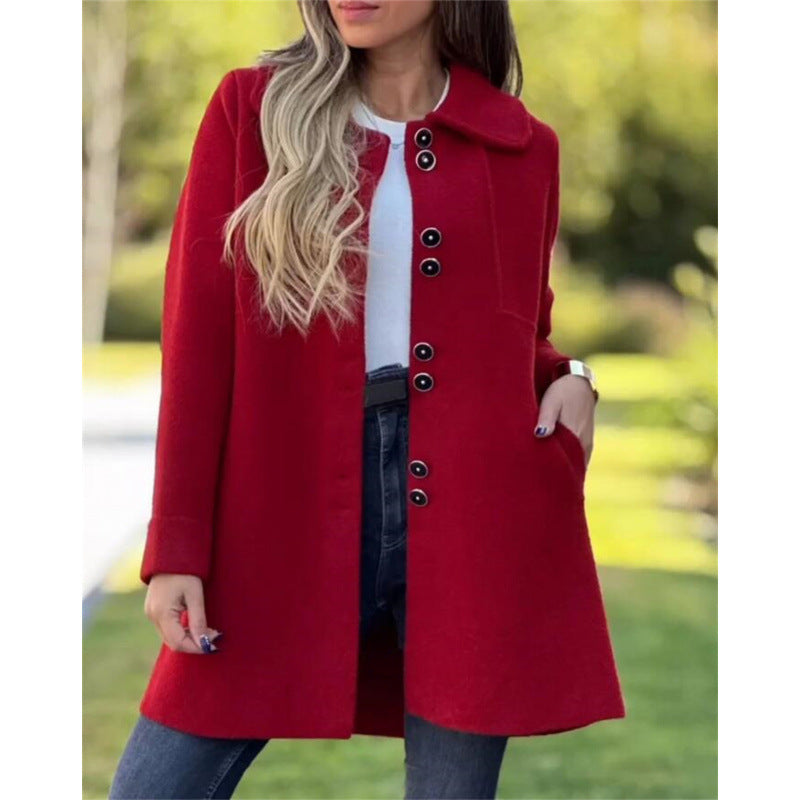 Women's Coat – Wool – Tailored Fit – Single-Breasted – Wide Collar – Mid-Length