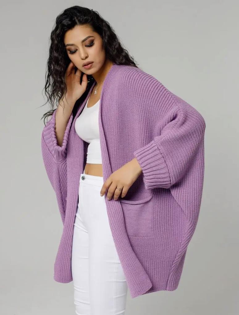 Women's Cardigan – Oversized Fit – Knitted Wool Blend – Ribbed Sleeves – Open Front