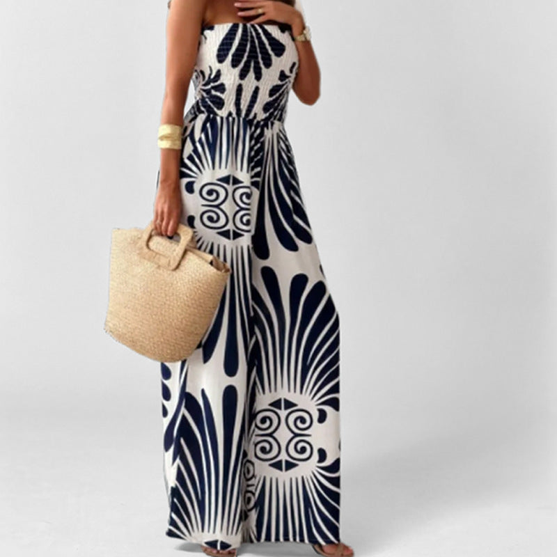 Women's Jumpsuit – Off Shoulder – Smocked Waist – Wide Legs – Light and Airy Fabric