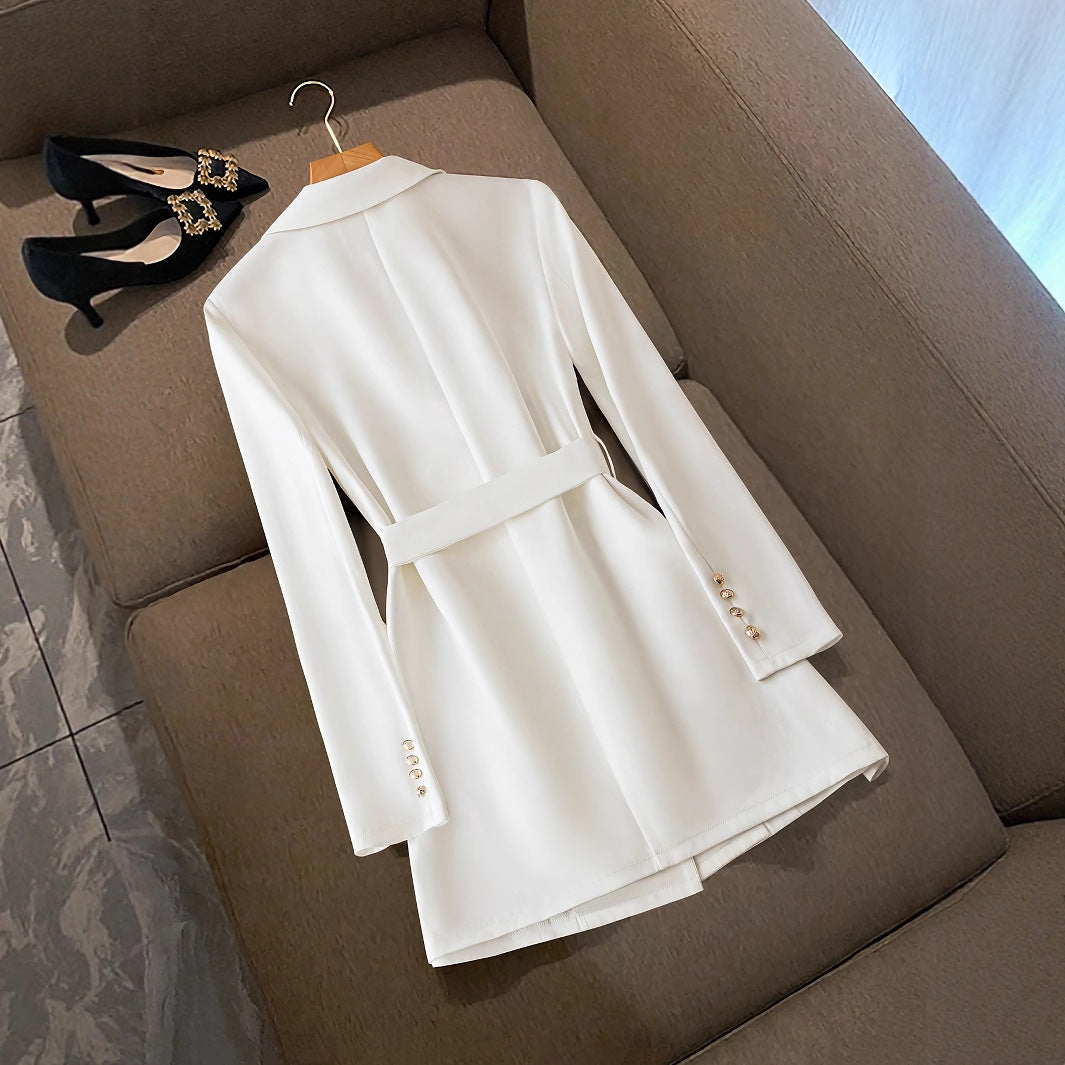 Women's Blazer Dress – Tailored Fit – Belt at the Waist – Double-Breasted – Long Sleeves