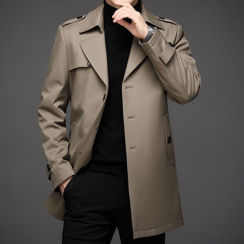 Men's Windbreaker – Tailored Fit – Mid-Length – Removable Down Jacket Lining – Wind and Water Resistant – Classic Notch Collar