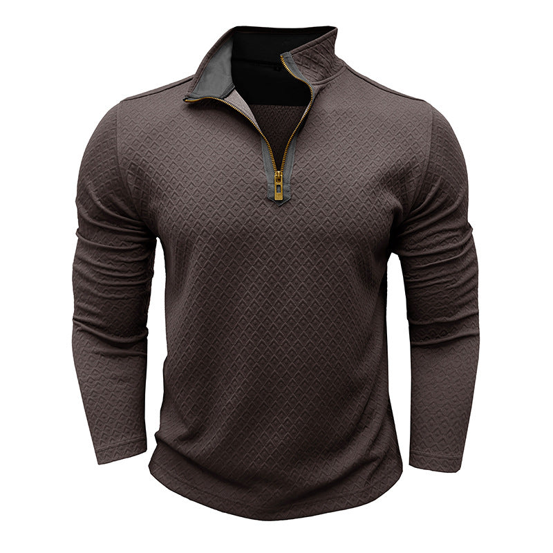 Men's Sweater – Cotton Knit – Regular Fit – Half Zipper – Textured Pattern