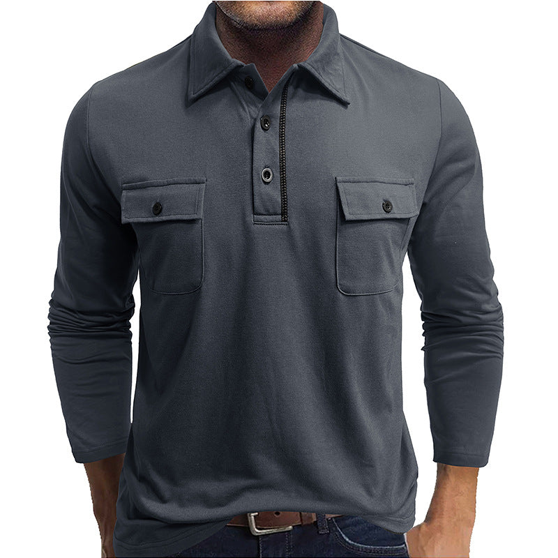 Men's Polo Shirt – Cotton Blend – Regular Fit – Long Sleeves – Flap Chest Pockets