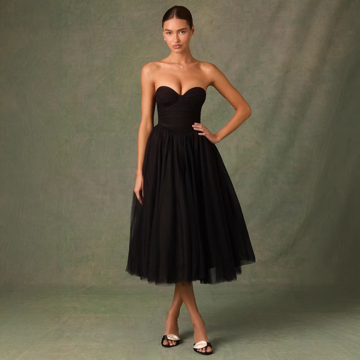 Dress for Women – Strapless Tulle – Floor-length – A-line Fit – Lined Bodice
