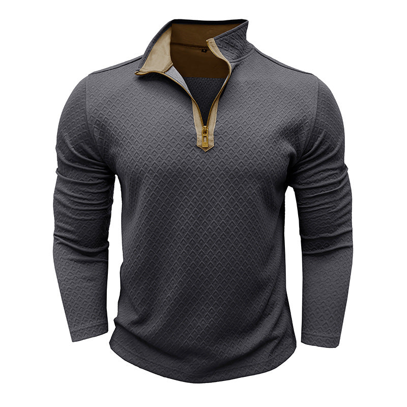 Men's Sweater – Cotton Knit – Regular Fit – Half Zipper – Textured Pattern