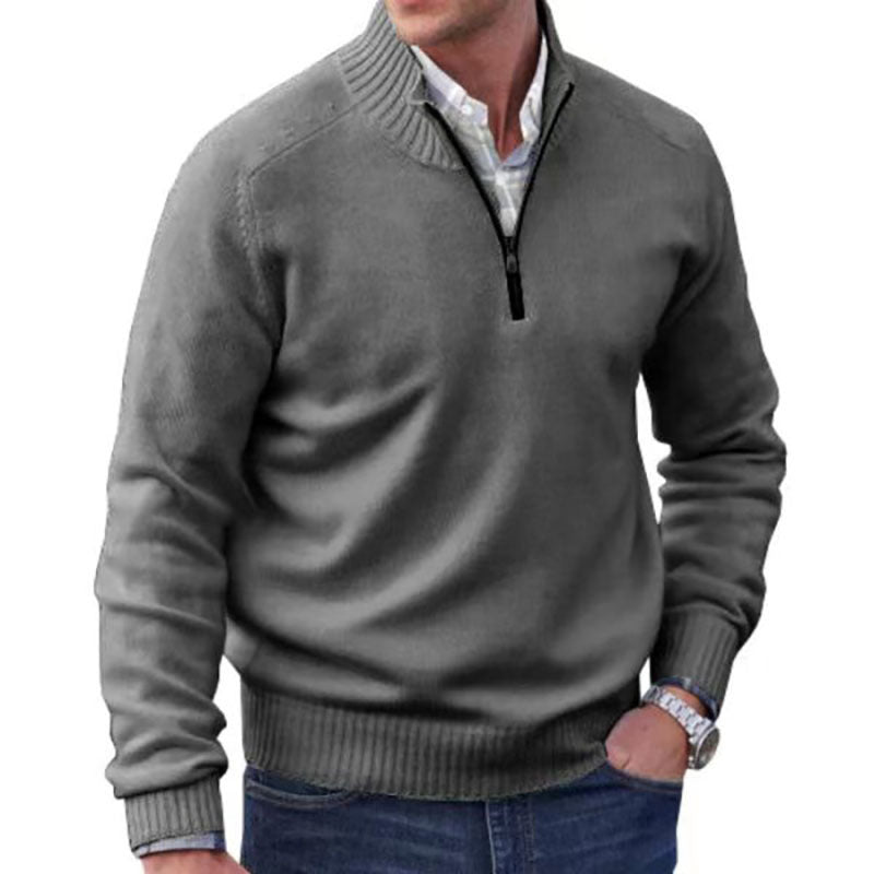 Men's Sweater – Sweater with Quarter Zipper – Ribbed Collar