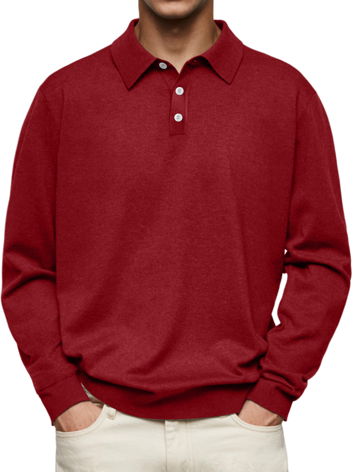 Men's Polo Shirt – Relaxed Fit – Long Sleeve – Soft Knit – Breathable Fabric