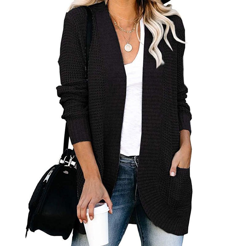 Women's Cardigan – Relaxed Fit – Open Knit – V-Neck – With Pockets