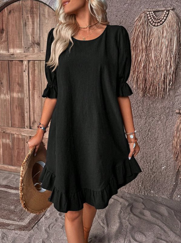 Dress for Women – Midi Length – Relaxed Fit – Ruffle Sleeve – Breathable Fabric