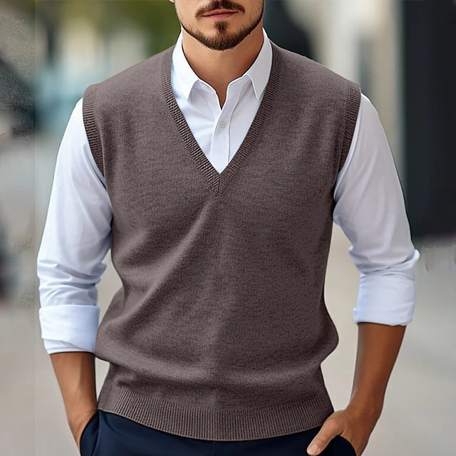 Men's Vest – Classic Fit – V-Neck – Lightly Knitted – Ribbed Edges