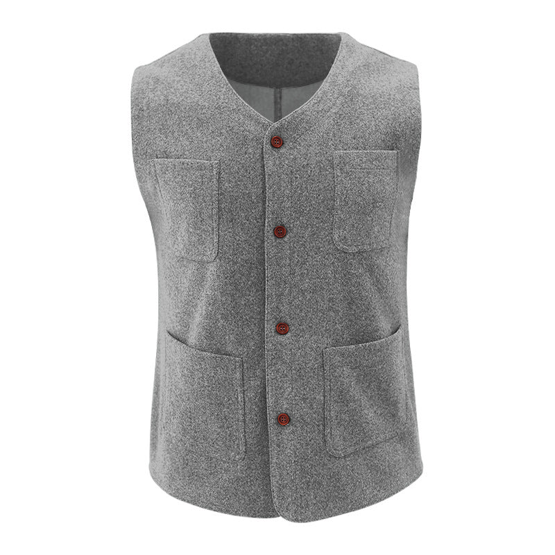 Men's Vest – Tailored Fit – Wool Feel – Buttons – Welt Pockets – Smart Layered Style